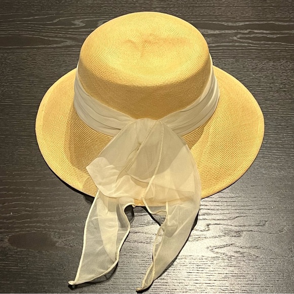 Vintage betmar Wide-Brim Straw Sun Hat with Ivory Sheer Scarf main image 4